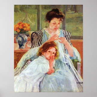 Póster Jovem mãe costurando por Mary Stevenson Cassatt