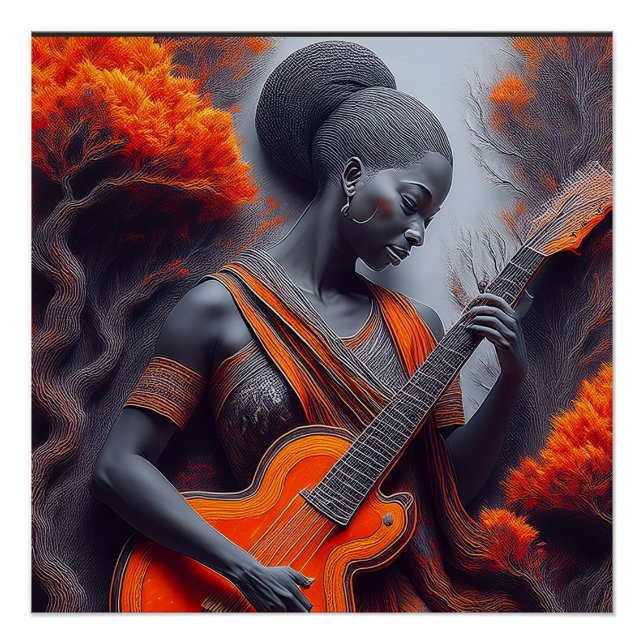 Póster Jovem Mulher Negra Tocando Violão (Frente)