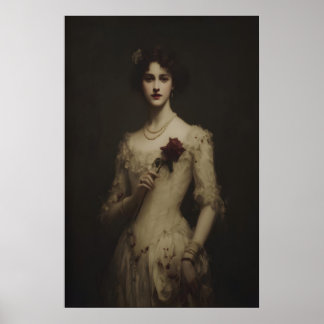 Poster Jovem Mulher Segurando Rosa Murcha, Gótico Vitoria