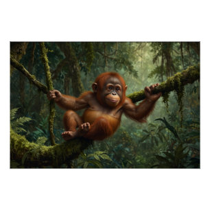 Póster Jovem Orangutan em uma Floresta Chuva