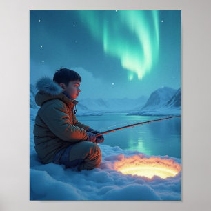 Poster Jovem pescando no gelo