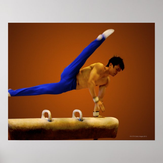 Póster Jovem praticando ginástica no pommel (Frente)