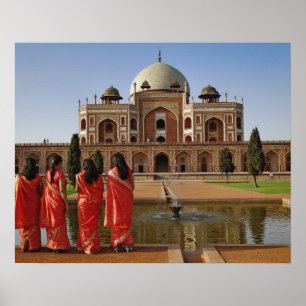 Póster Jovens indianas e o túmulo de Humayun, Deli,