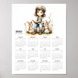 Poster Jovens Lê Livro aos Coelhos Calendário de 2025