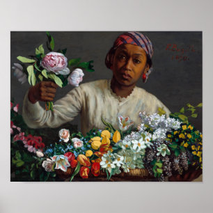 Poster Jovens mulheres com peônias por Frederic Bazille