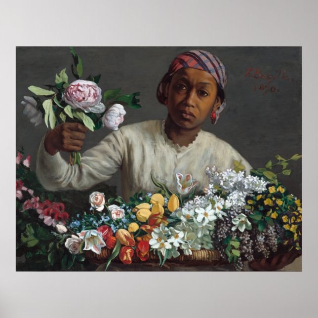 Poster Jovens mulheres com peonies Frédéric Bazille Fine  (Frente)