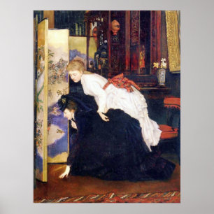 Poster Jovens mulheres que olham objetos japoneses