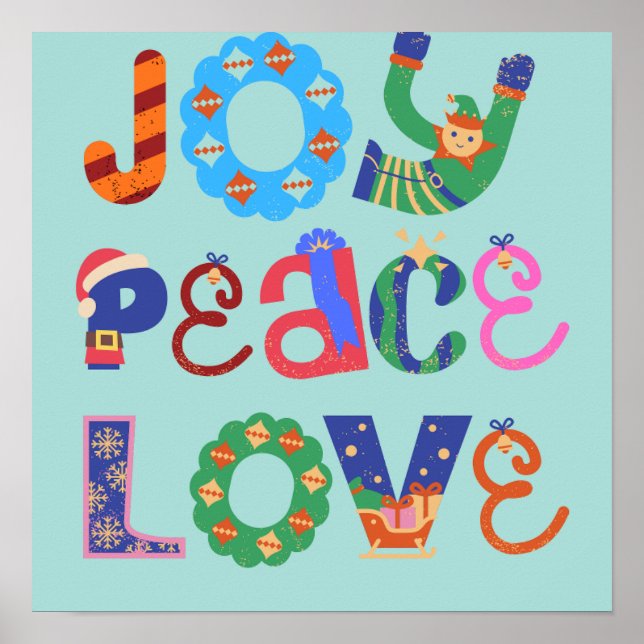 Poster Joy, peace, love motivational quotes wall art (Frente)
