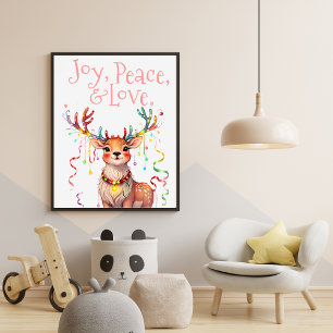Poster Joy Peace Love Reindeer Holiday Fesights