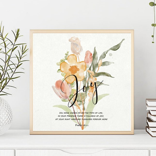 Poster Joy-Psalm 16:11 floral laranja (Criador carregado)
