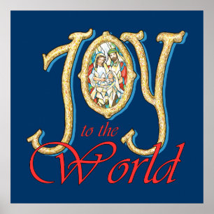 Póster Joy to the World com a Natividade de Vidro Estreit