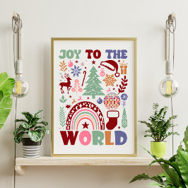 Póster Joy To World Christmas Modern Icons Typografia