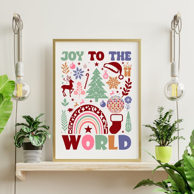 Póster Joy To World Christmas Modern Icons Typografia (Criador carregado)