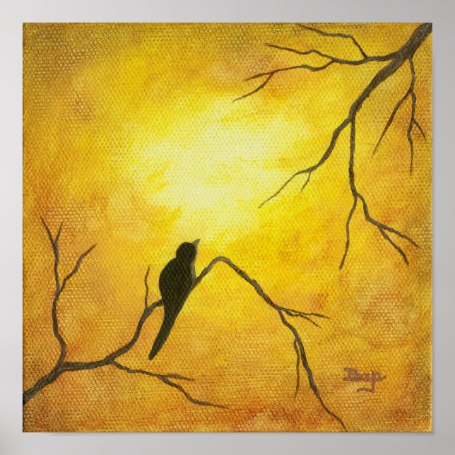 Póster Joyous Bird Art sobre o Ouro Sunshine Brown (Frente)