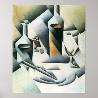 Póster Juan Gris - Ainda vive com garrafas e facas