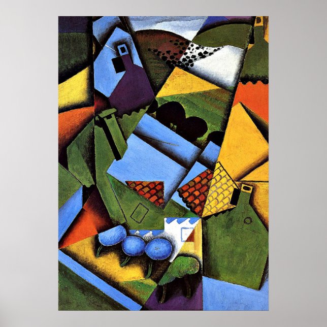Poster Juan Gris - Paisagem com Casas no Ceret (Frente)