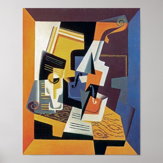 Póster Juan Gris - Violino e Copo - Arte Abstrata (Frente)
