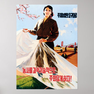 Poster Juche Agricultural Revolution DPR Korea Propaganda