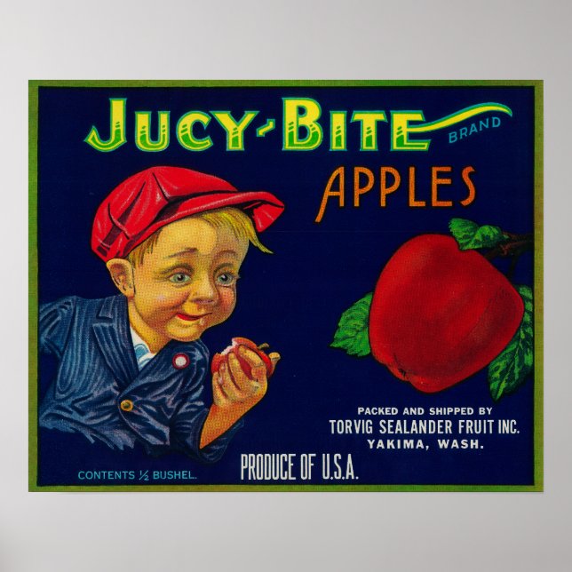 Póster Jucy Bite Apple Crate LabelYakima, WA (Frente)