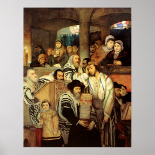 Poster Judeus rezando na sinagoga de Yom Kippur
