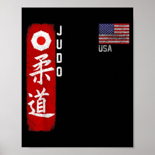 Poster Judo EUA Bandeira Americana Judoka Dojo Arte Marci