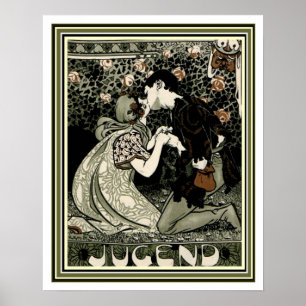 Póster Jugend Art Nouveau Kissing Casal 16 x 20