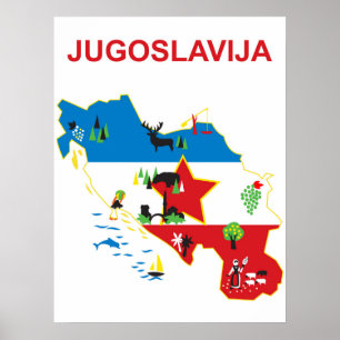 Poster Jugoslávia, mapa do turista, viagens vintage