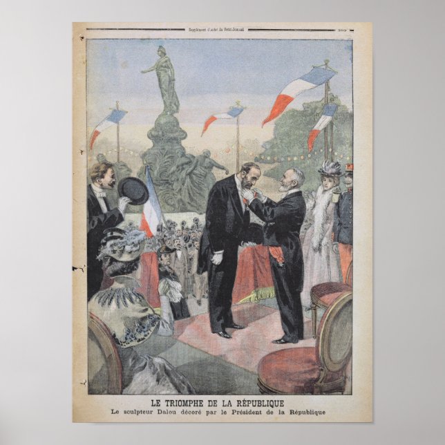 Póster Jules Dalou sendo premiado com a medalha (Frente)