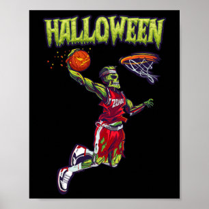 Poster Jump Zombie Bysketbyll Dunk Player Halloween Pumpk