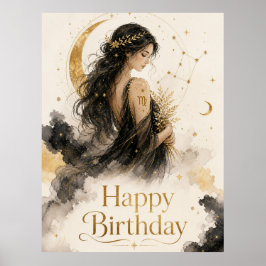 Poster Jungfrau Happy Birthday Aquarell Design