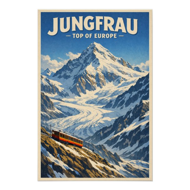 Póster Jungfrau, Suíça, em um clássico retrô (Frente)