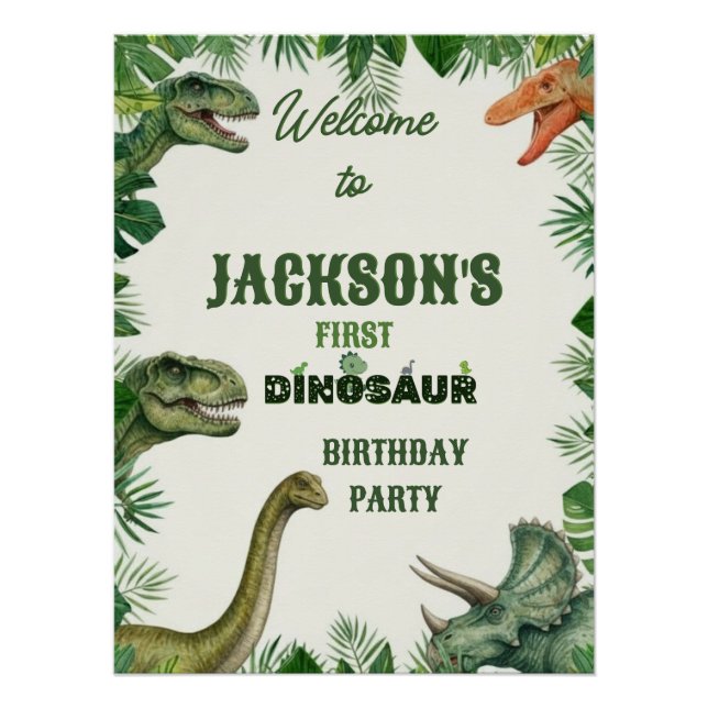 Póster Jungle Dinosaur Roar Welcome Birthday Sign (Frente)