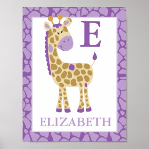 PÓSTER JUNGLE GIRAFFE PURPLE GIRL NOME PERSONALIZADO IMPR