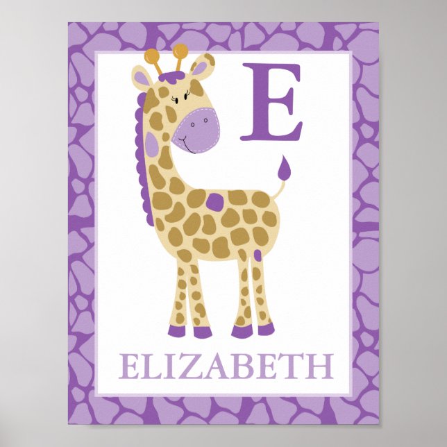 PÓSTER JUNGLE GIRAFFE PURPLE GIRL NOME PERSONALIZADO IMPR (Frente)