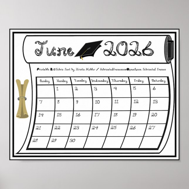 Poster Junho de 2026 Fonte de Tecido de Formatura Escolar (Frente)