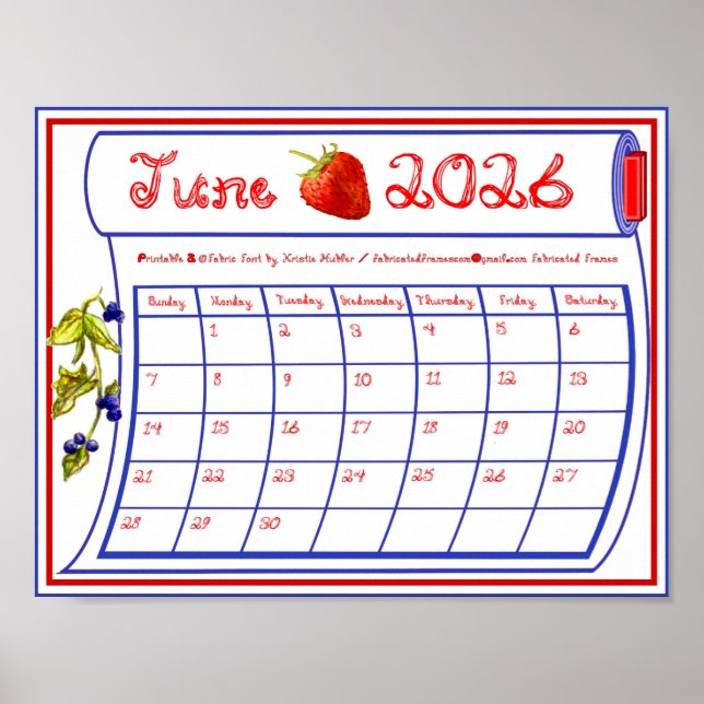 Poster Junho de 2026 Morango Mirtilo Tecido Fonte Parafus (Frente)