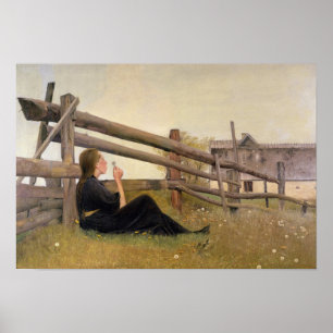 Poster Junho. Garota soprando sementes de dandelion, 1899