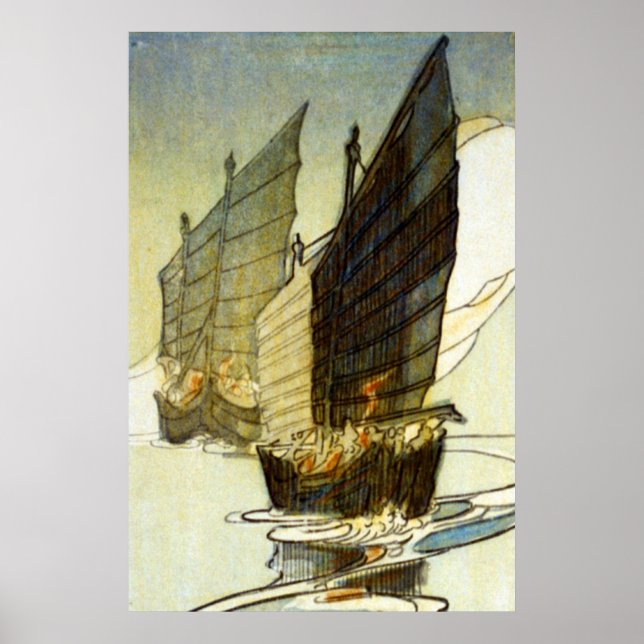 Poster Junks, Wei-hai-wei, China - Bertha Lum - 1922 (Frente)