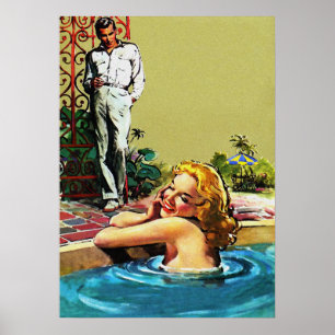 Poster Junte-Se A Mim Na Piscina Vintage Pulp Cobrir Art