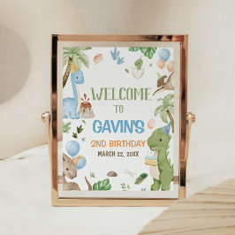 Poster Jurassic Cute Dinosaur Birthday Party Welcome Sign