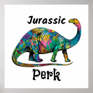 Poster Jurassic Perk Colorido Dinossauro Branco