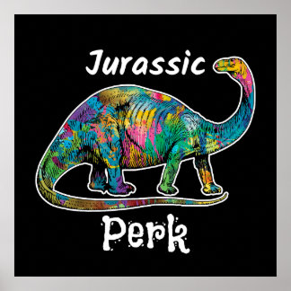 Poster Jurassic Perk Colorido Dinossauro Preto