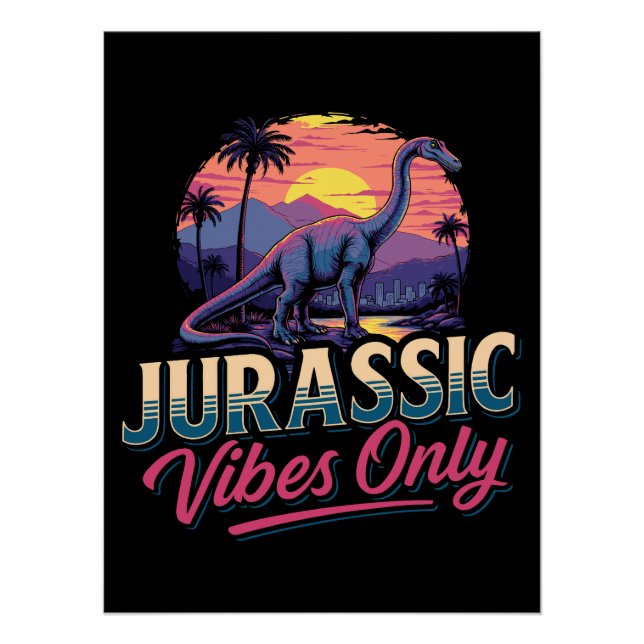 Póster Jurássico Apenas Dinossauro Retro Sunset (Frente)