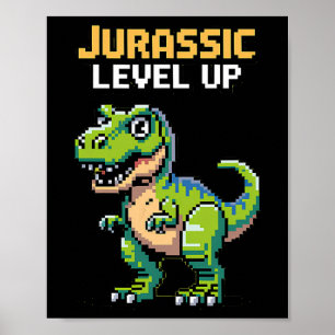 Poster Juric Level Up Pixel Dinossauro Retro Gamer 