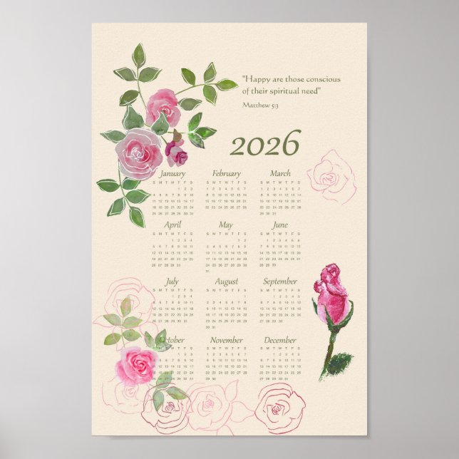 Poster JW year text Matthew 5:3 calendar customizable (Frente)