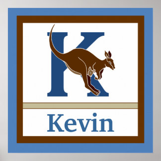 Póster K é para Kangaroo e Boy Wall Art para Crianças