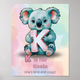 Poster K é para Koala - Cute Alphabet Wall Art para enfer