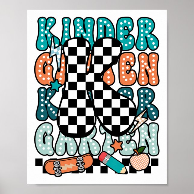 Poster K Kindergarten Teacher Checkered Back To School Ki (Frente)