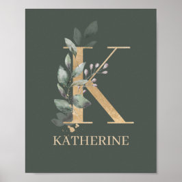 Poster K Monograma Floral Personalizado