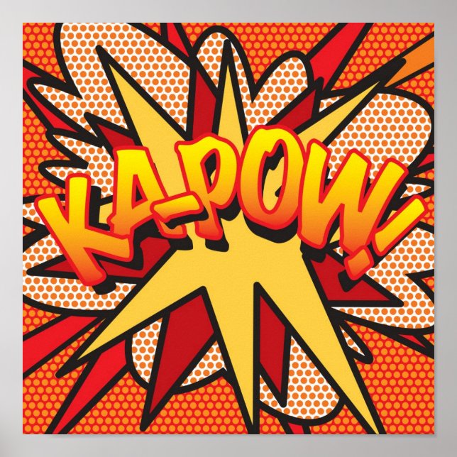 Poster KA-POW Diversão Arte Pop de Quadrinhos Retrô (Frente)